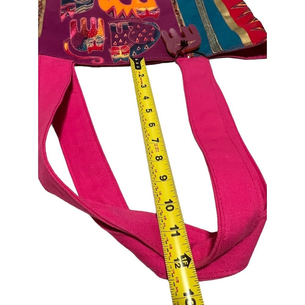 Laurel Burch Cat Geometric Large Shoulder Tote Bag Beaded Inner Pockets EUC - Picture 10 of 13